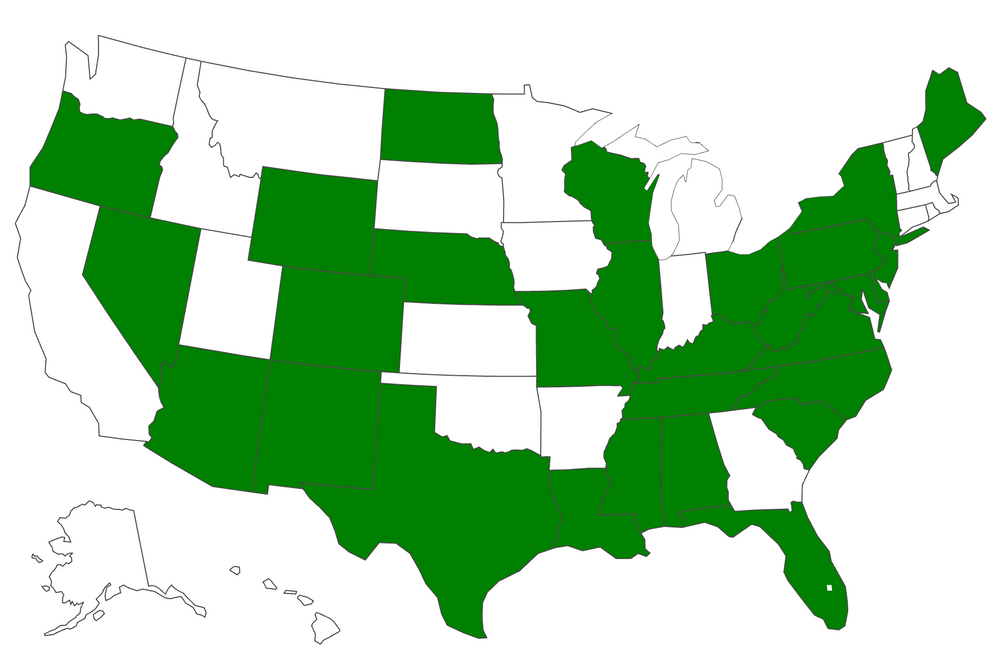 Map showing states we ship to